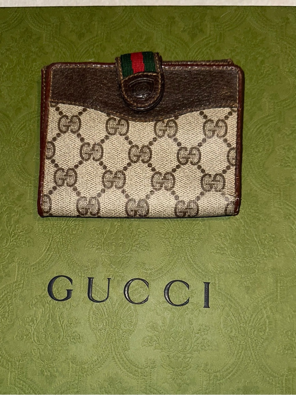 Vintage Gucci GG Supreme Web Stripe Bifold Wallet Brown Beige Monogram Made Ital - Picture 8 of 9